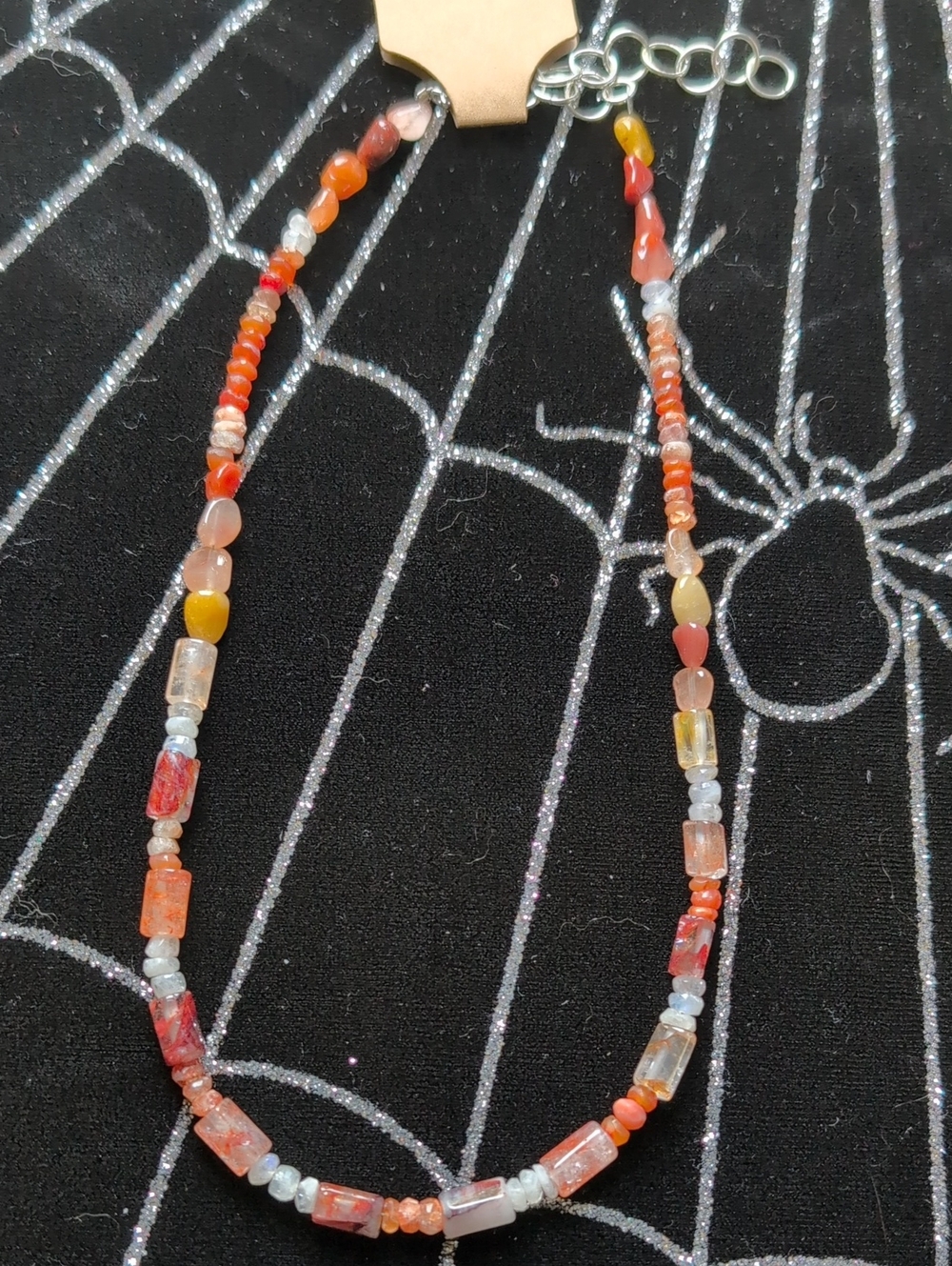 Handmade Orange And White Moonstone And Fire Quartz Choker Necklace